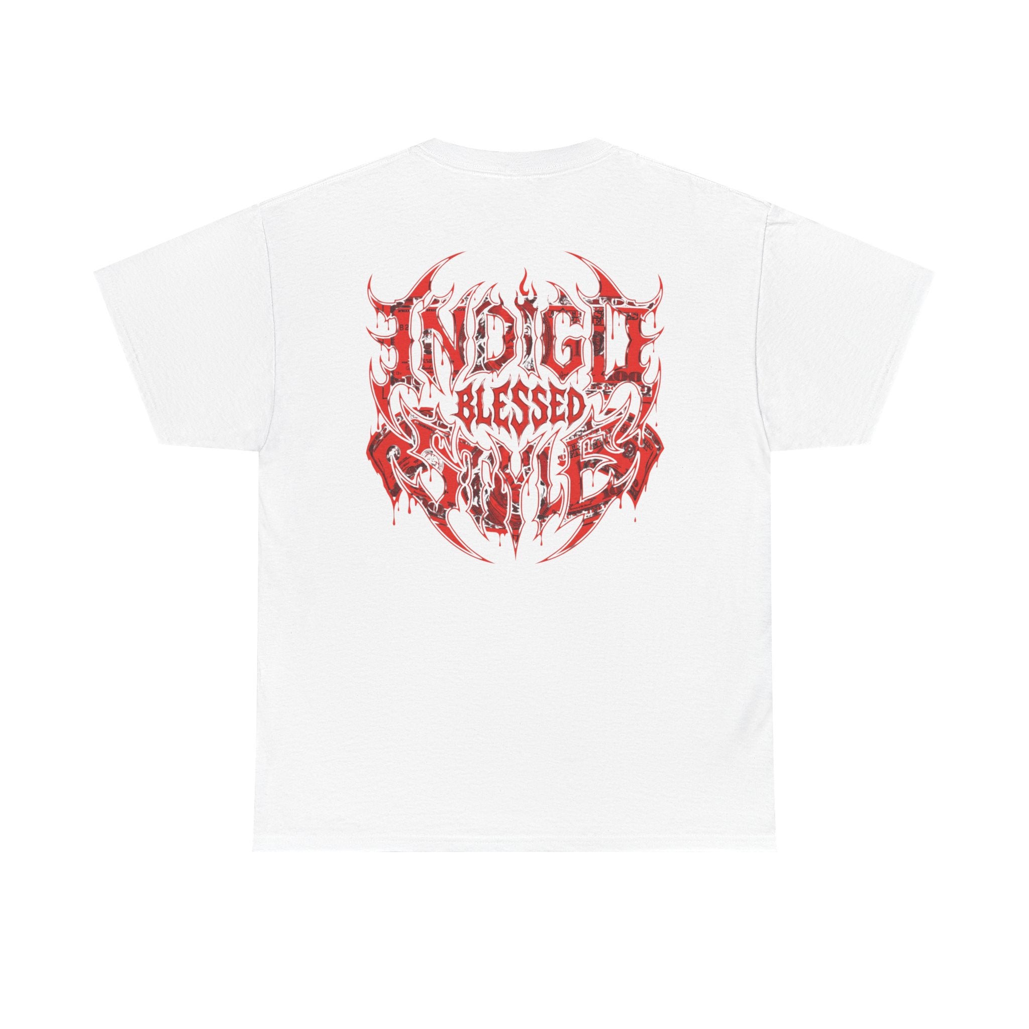 Blessed Money Graphic Tee — Red Gothic "BLESSED" Dollar Design