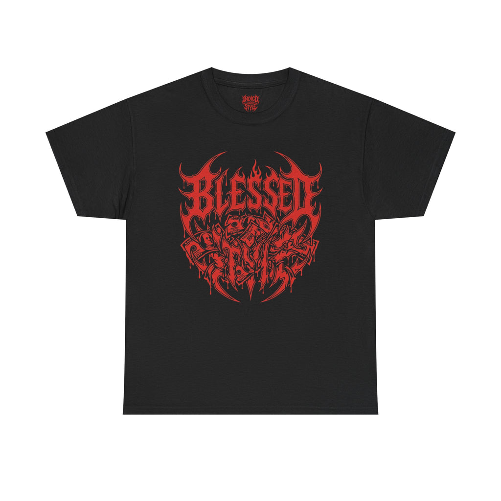 Blessed Skull Graphic Tee — Red Gothic Metal Band Shirt
