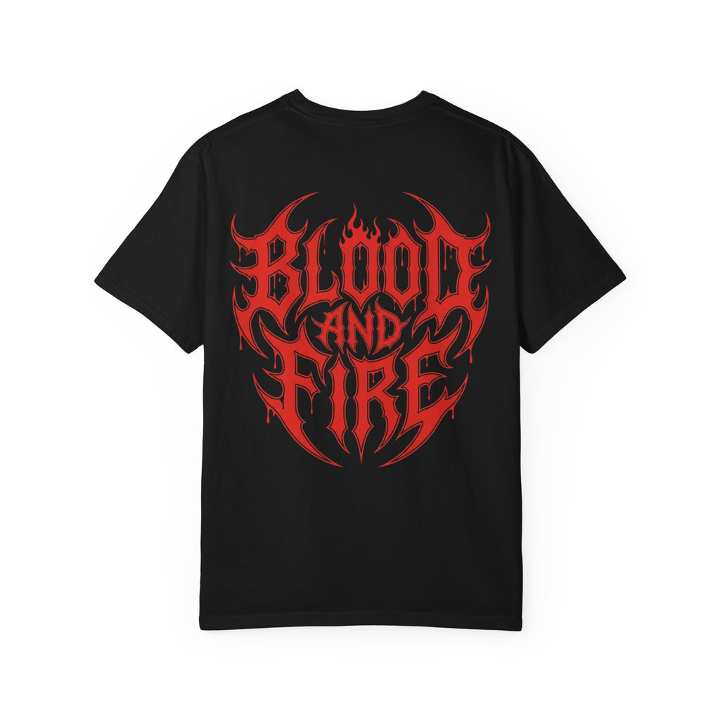 Unisex Blood and Fire Graphic T-Shirt - Stylish Indigo Design