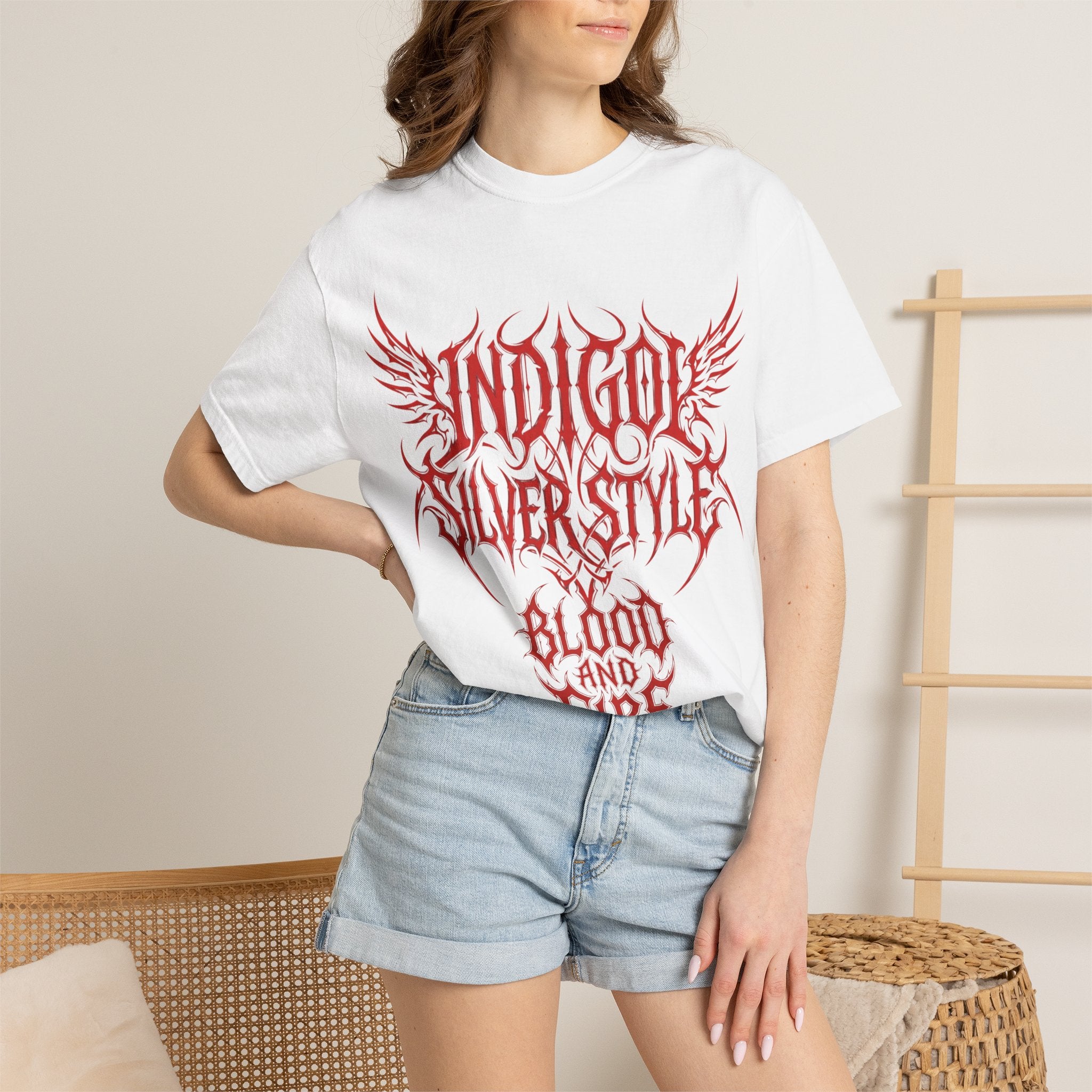 Unisex Blood and Fire Graphic T-Shirt - Stylish Indigo Design
