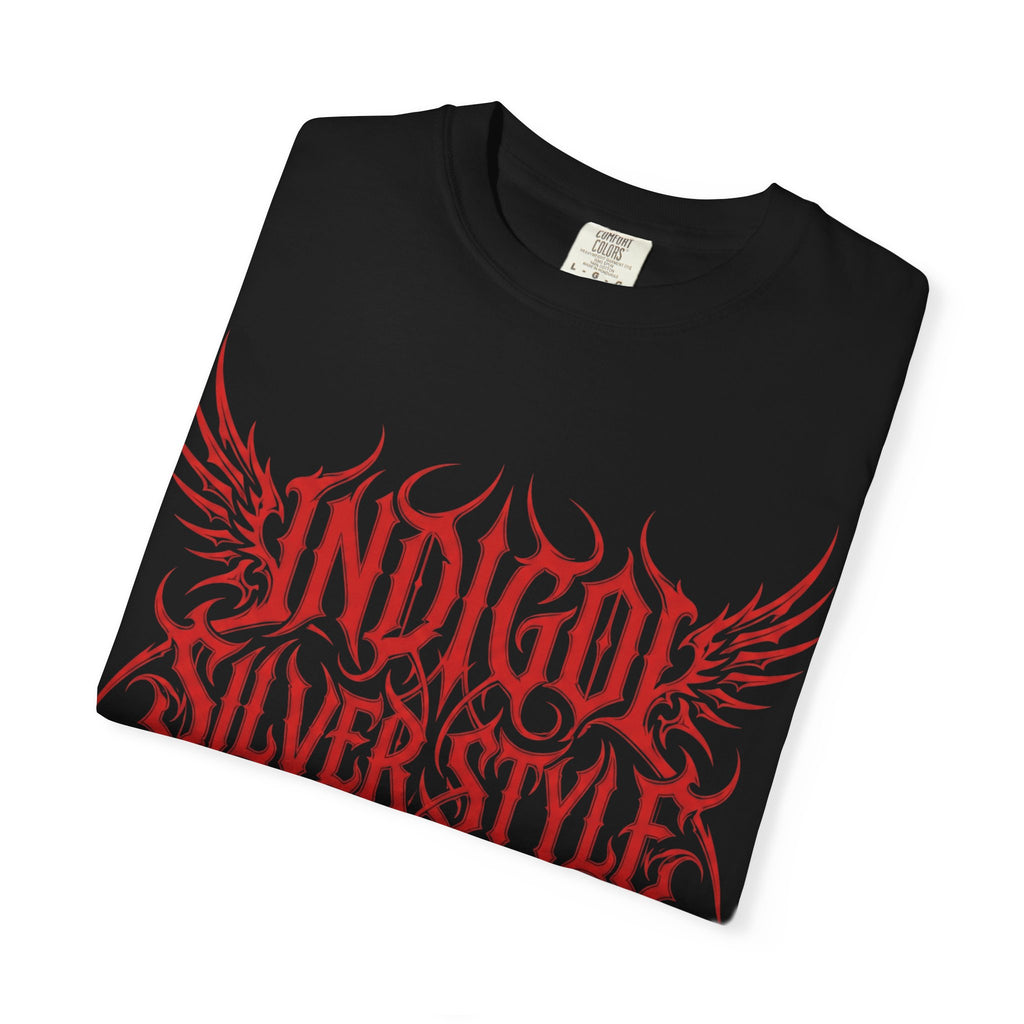 Unisex Blood and Fire Graphic T-Shirt - Stylish Indigo Design
