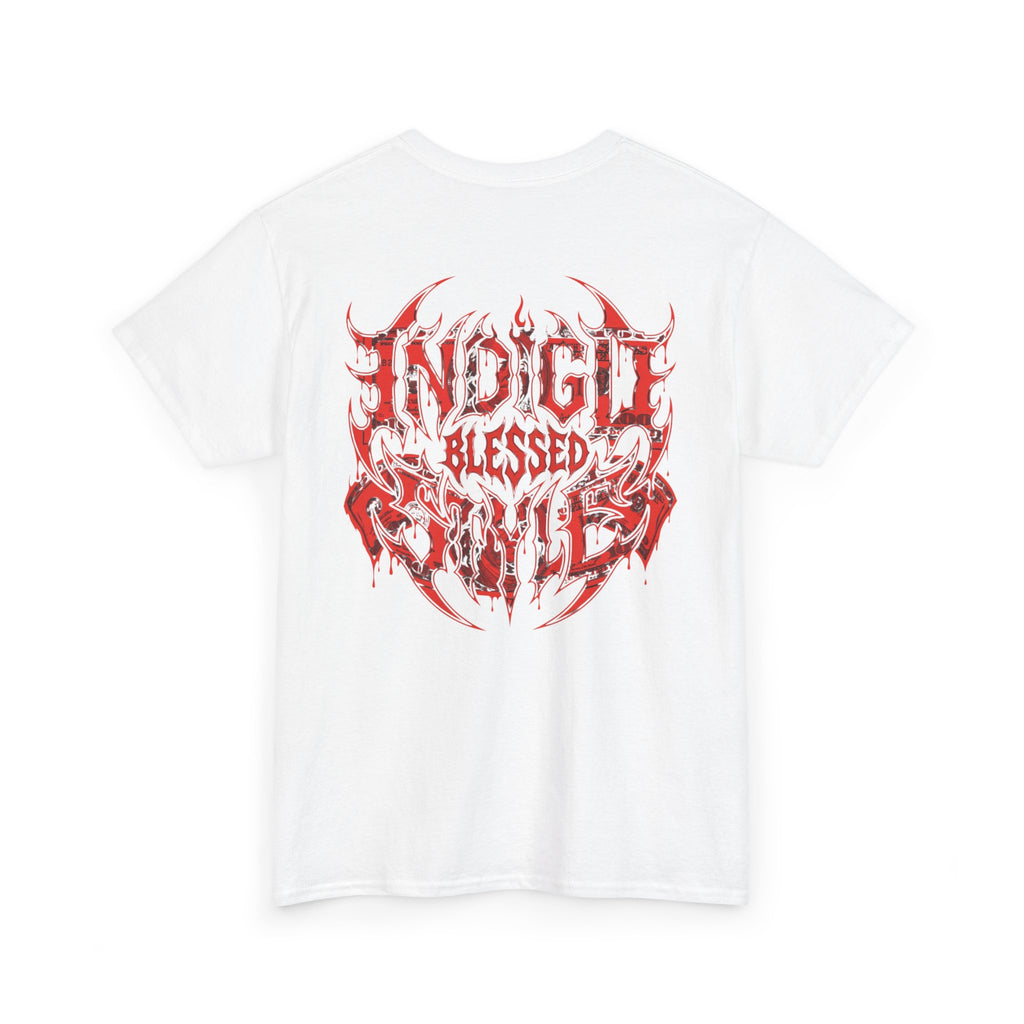 Blessed Skull Graphic Tee — Red Gothic Metal Band Shirt