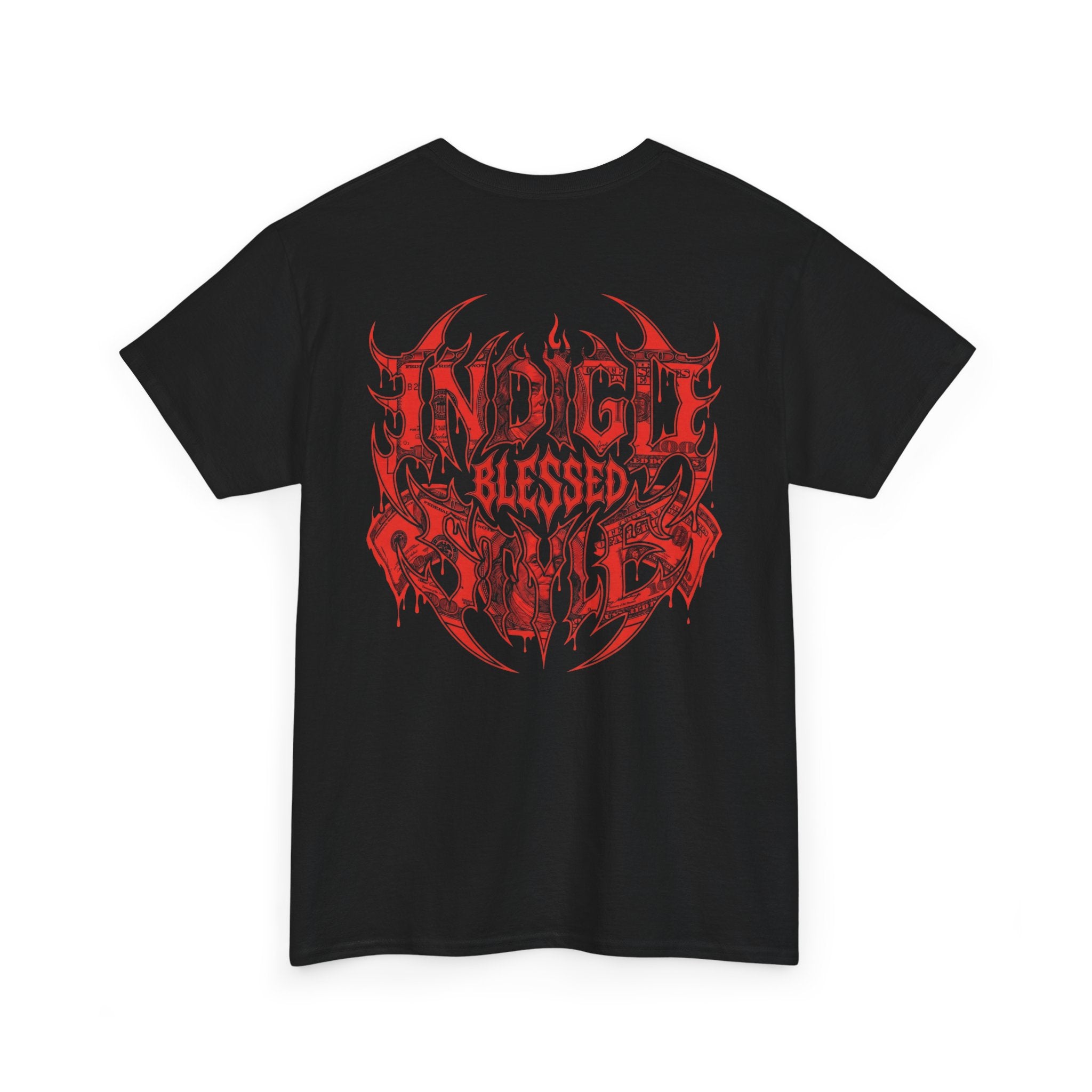 Blessed Skull Graphic Tee — Red Gothic Metal Band Shirt