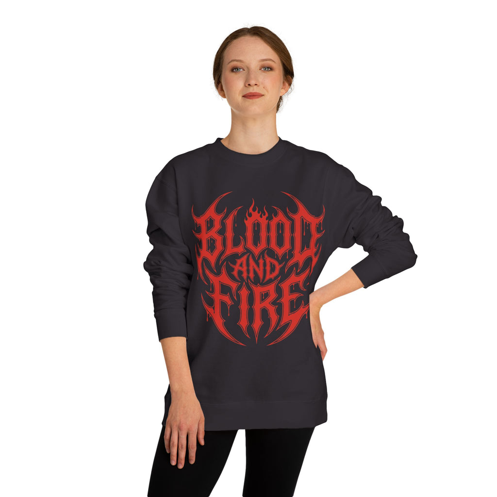 Blood and Fire Graphic Sweatshirt — Red Flame Tribal Logo Crewneck