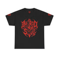 Blood and Fire Graphic Tee — Red Flame Skull Band Shirt