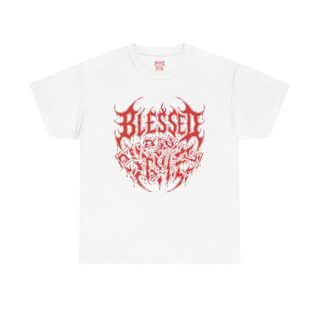 Blessed Skull Graphic Tee — Red Gothic Metal Band Shirt