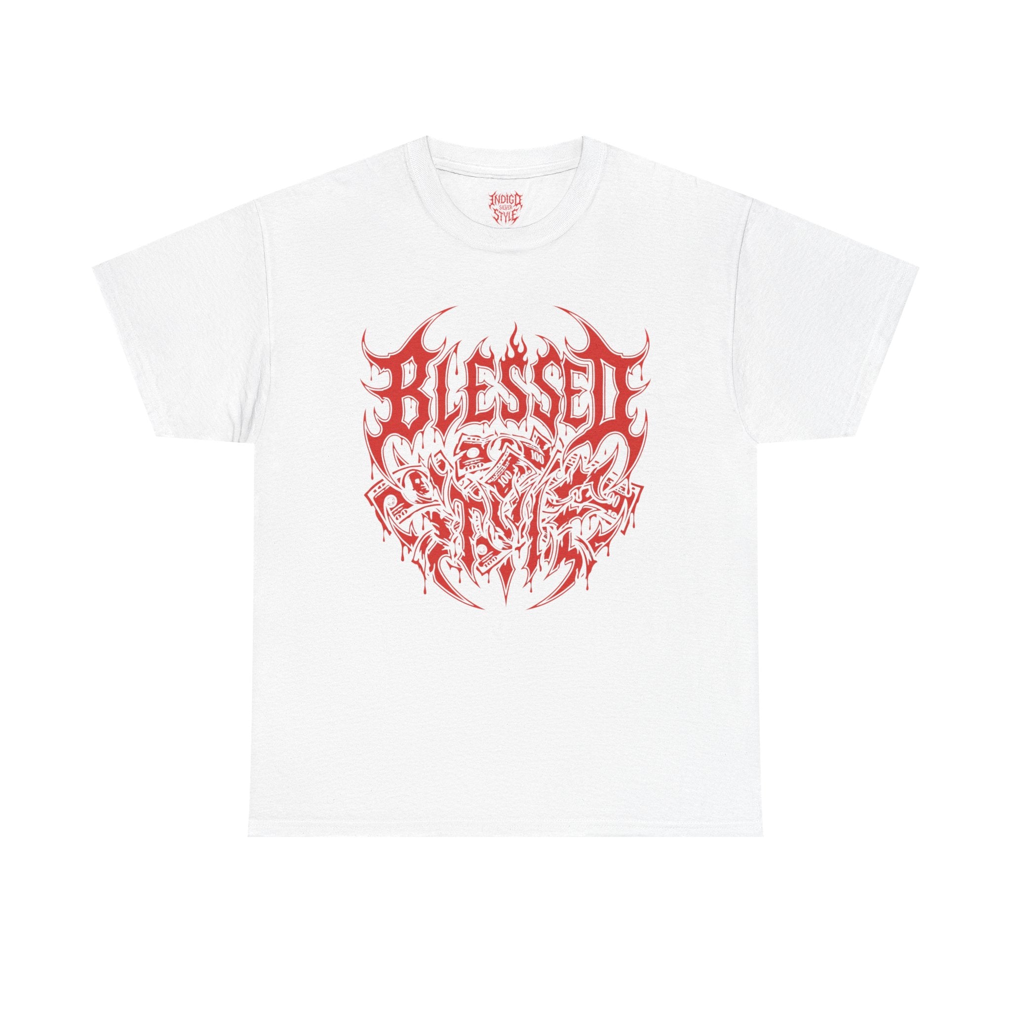 Blessed Skull Graphic Tee — Red Gothic Metal Band Shirt