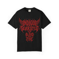 Unisex Blood and Fire Graphic T-Shirt - Stylish Indigo Design