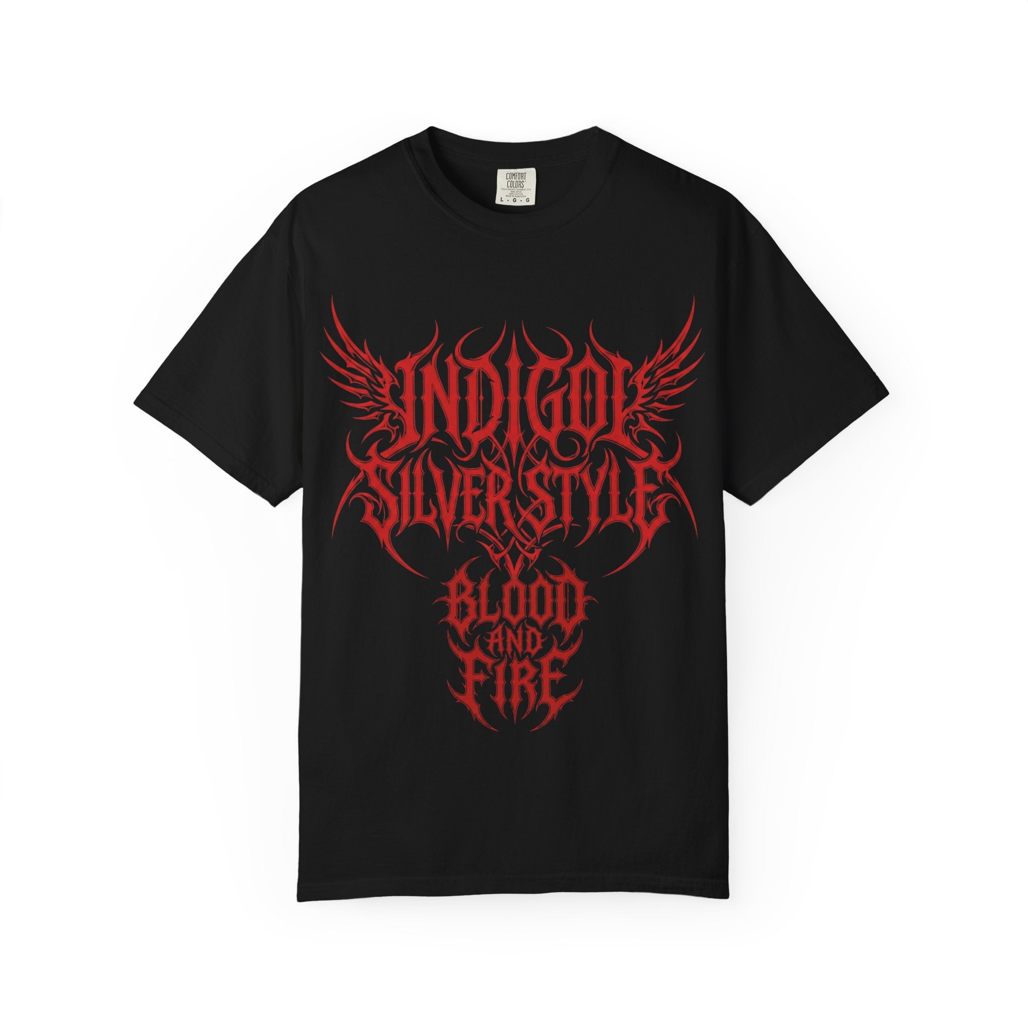 Unisex Blood and Fire Graphic T-Shirt - Stylish Indigo Design