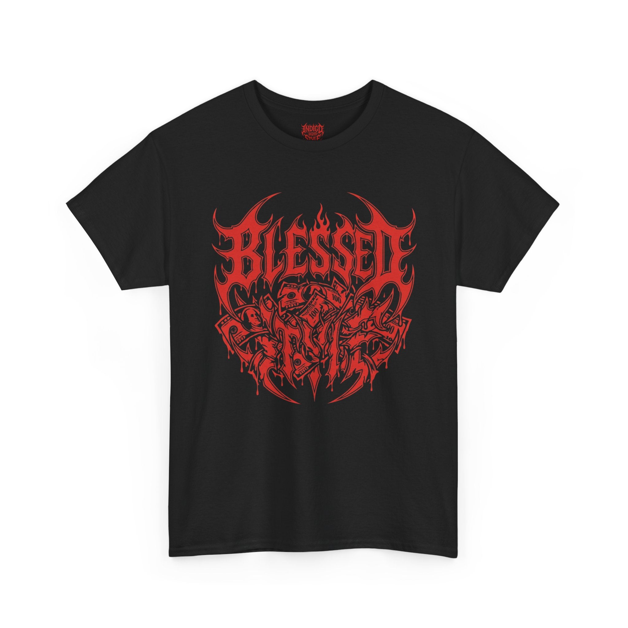 Blessed Skull Graphic Tee — Red Gothic Metal Band Shirt