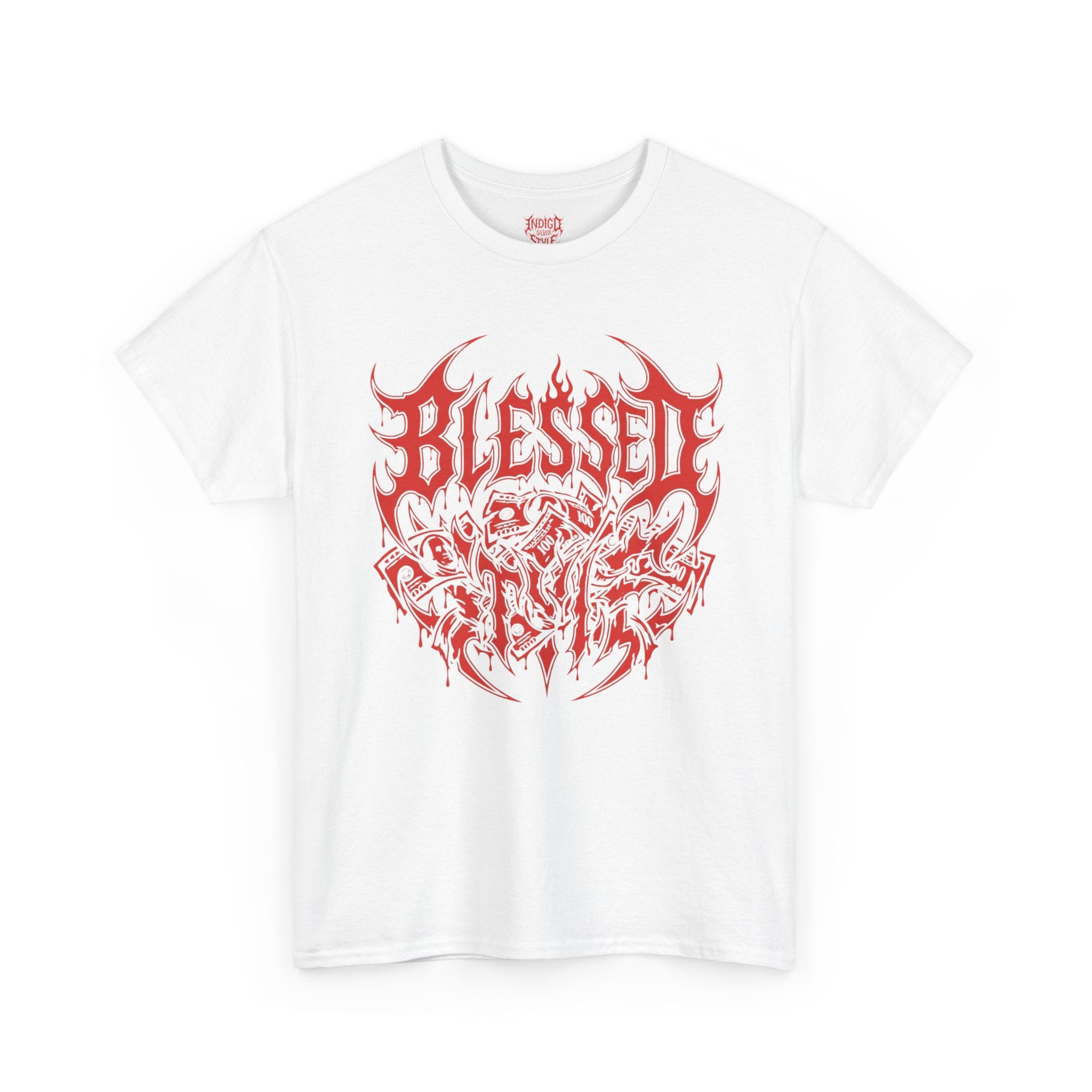 Blessed Skull Graphic Tee — Red Gothic Metal Band Shirt