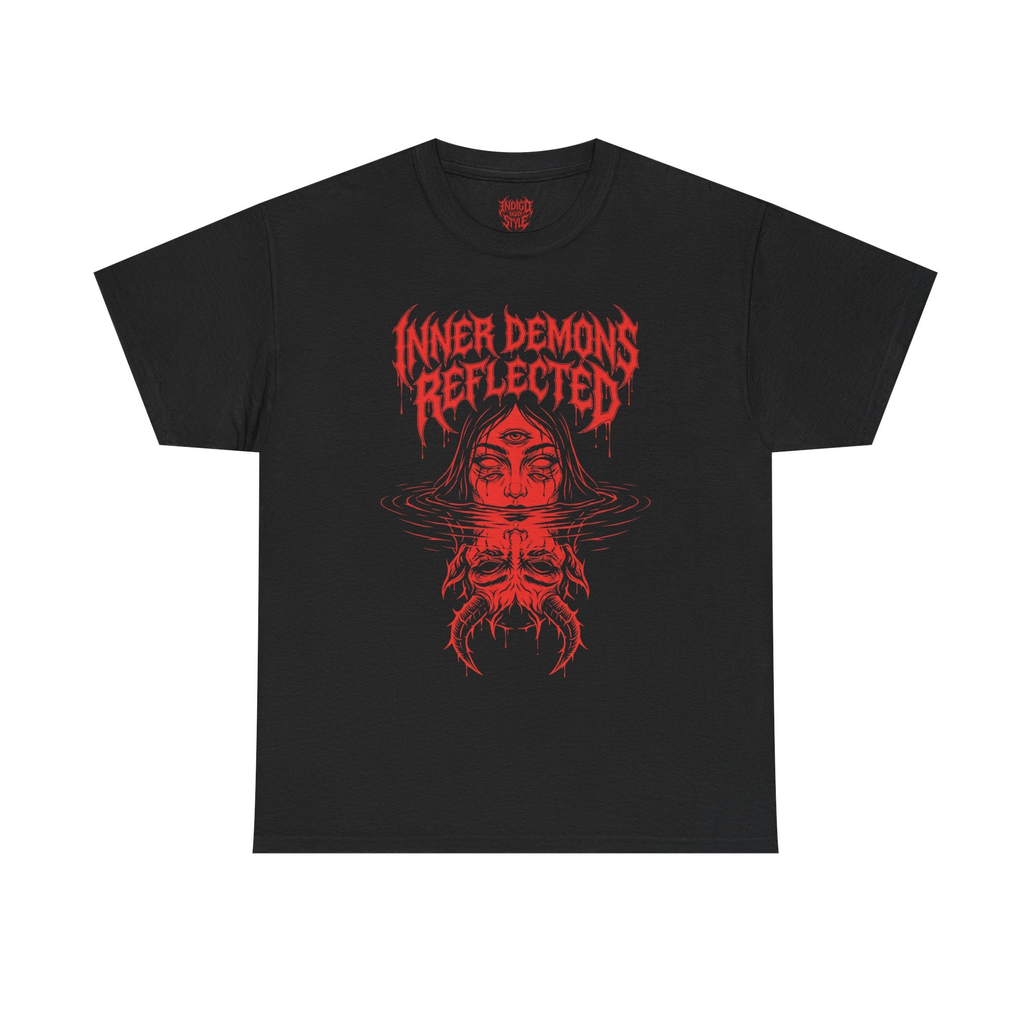 Graphic Tee — "Inner Demons Reflected / Outer Angels Concealed" Red Horror Mirror Design