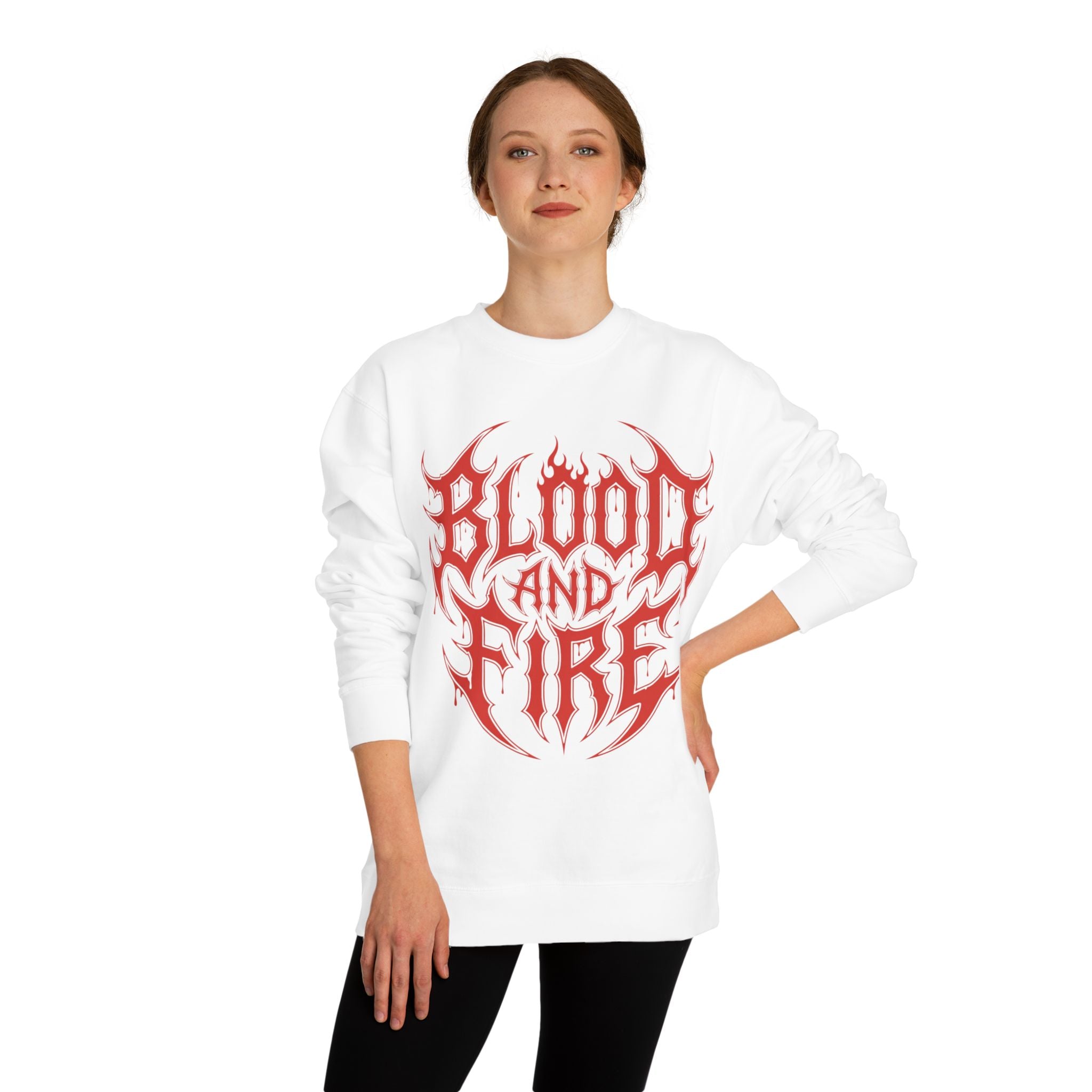 Blood and Fire Graphic Sweatshirt — Red Flame Tribal Logo Crewneck