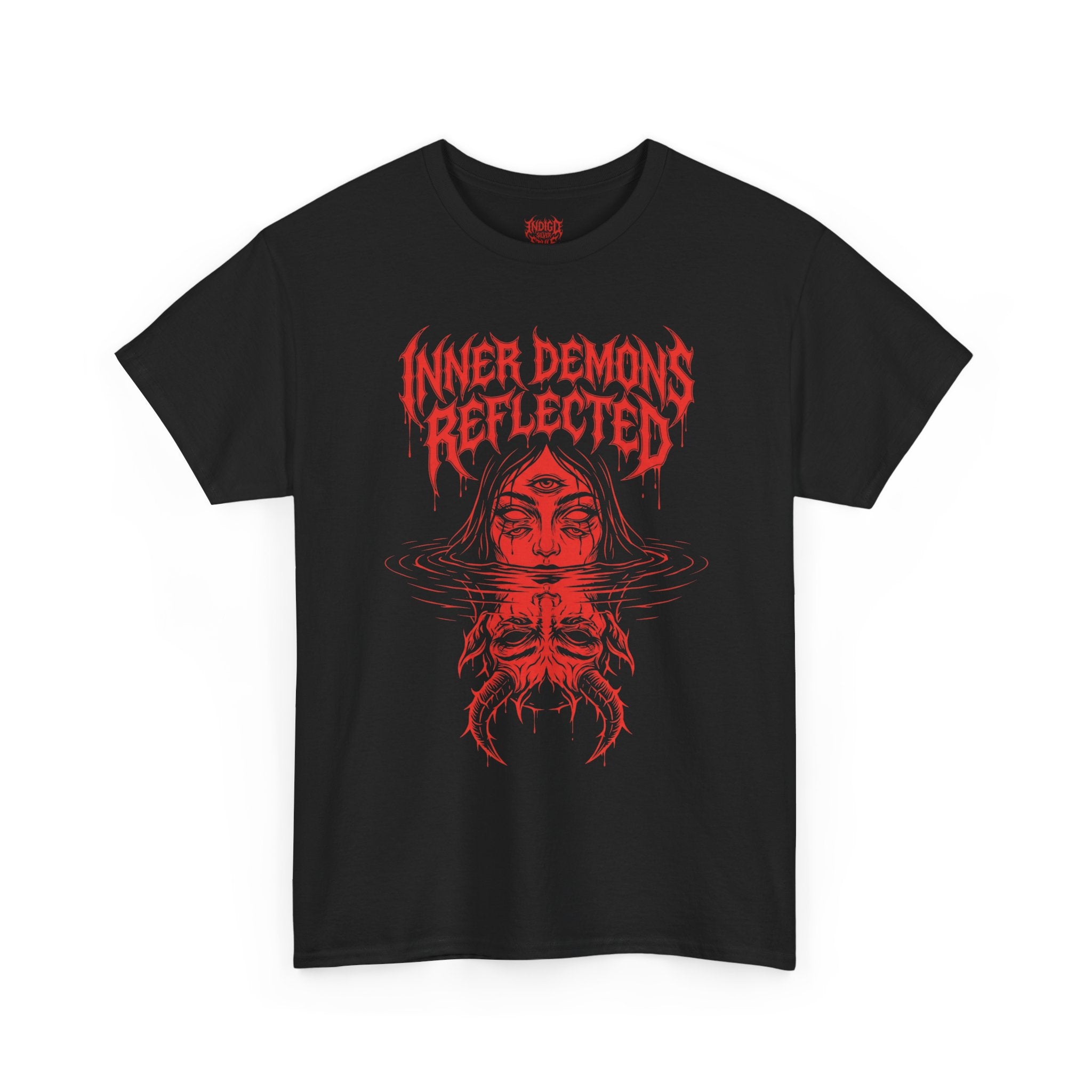 Graphic Tee — "Inner Demons Reflected / Outer Angels Concealed" Red Horror Mirror Design