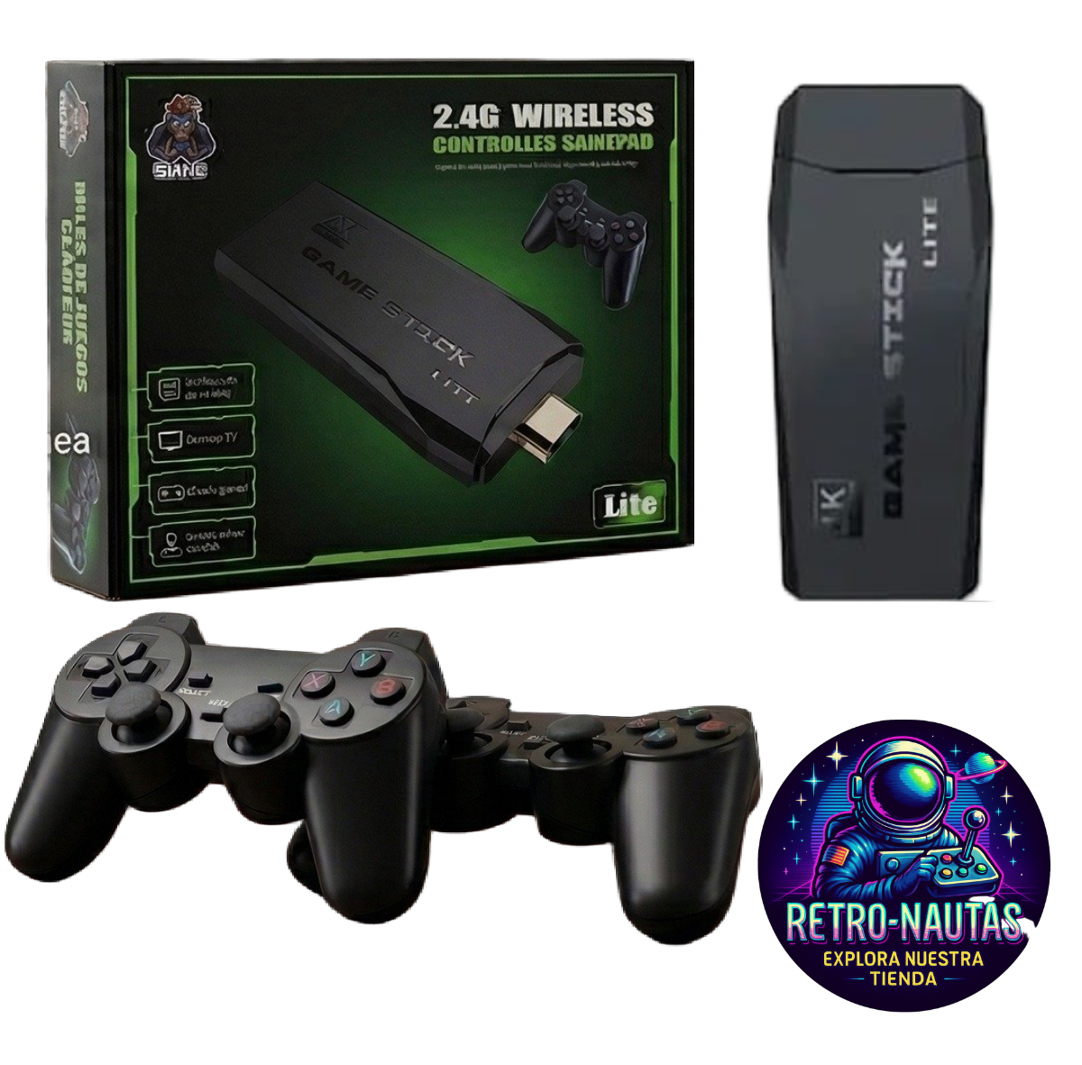 Consola Retro Game Stick 64GB – Más de 20,000 Juegos + 2 Controles Inalámbricos