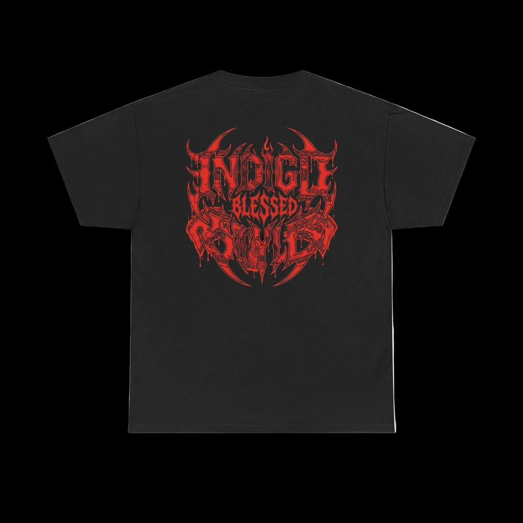 Blessed Money Graphic Tee — Red Gothic "BLESSED" Dollar Design