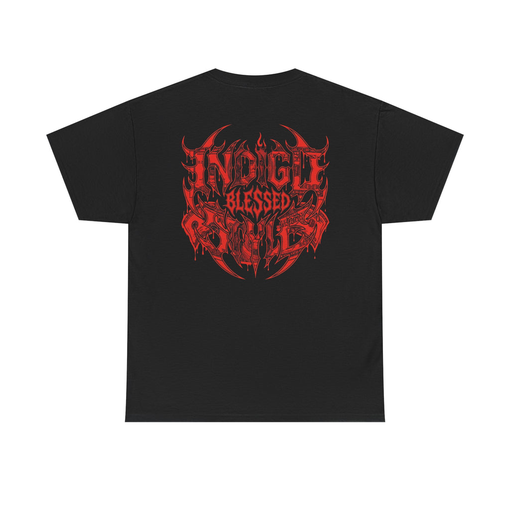 Blessed Money Graphic Tee — Red Gothic "BLESSED" Dollar Design