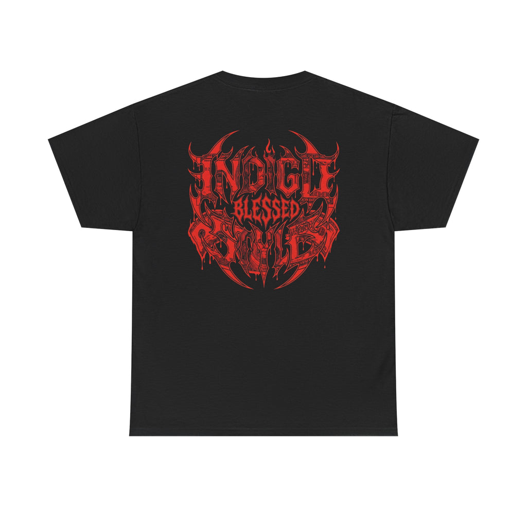 Blessed Skull Graphic Tee — Red Gothic Metal Band Shirt