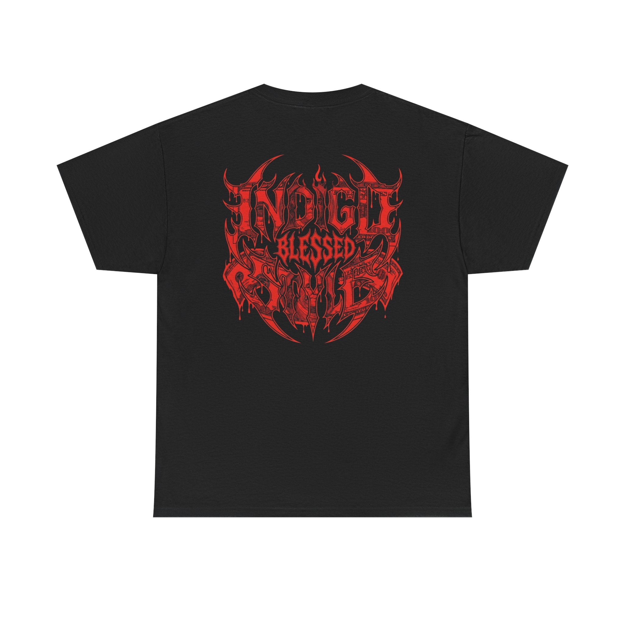 Blessed Skull Graphic Tee — Red Gothic Metal Band Shirt
