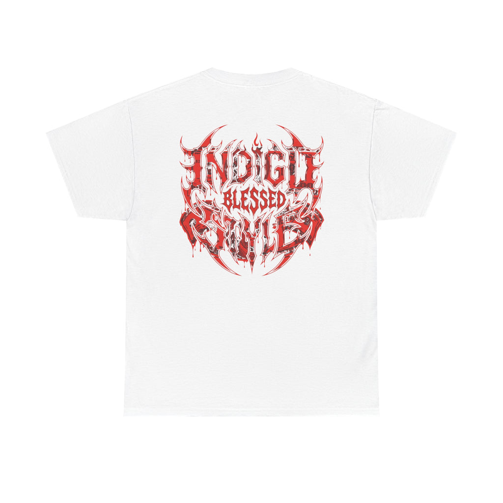 Blessed Skull Graphic Tee — Red Gothic Metal Band Shirt