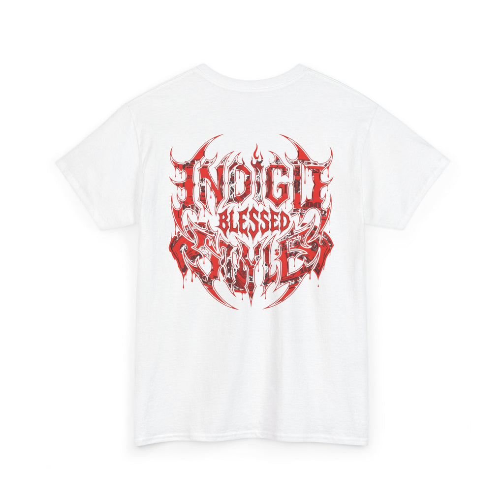 Blessed Money Graphic Tee — Red Gothic "BLESSED" Dollar Design