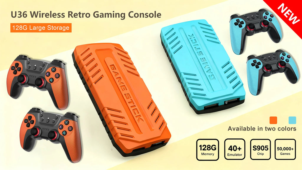 U36 Wireless Game Stick Retro Gaming Console S905 128G 50,000+ Games Support 40+ Classic Emulators For PS1/PSP 4K HDMI Kid Gifts