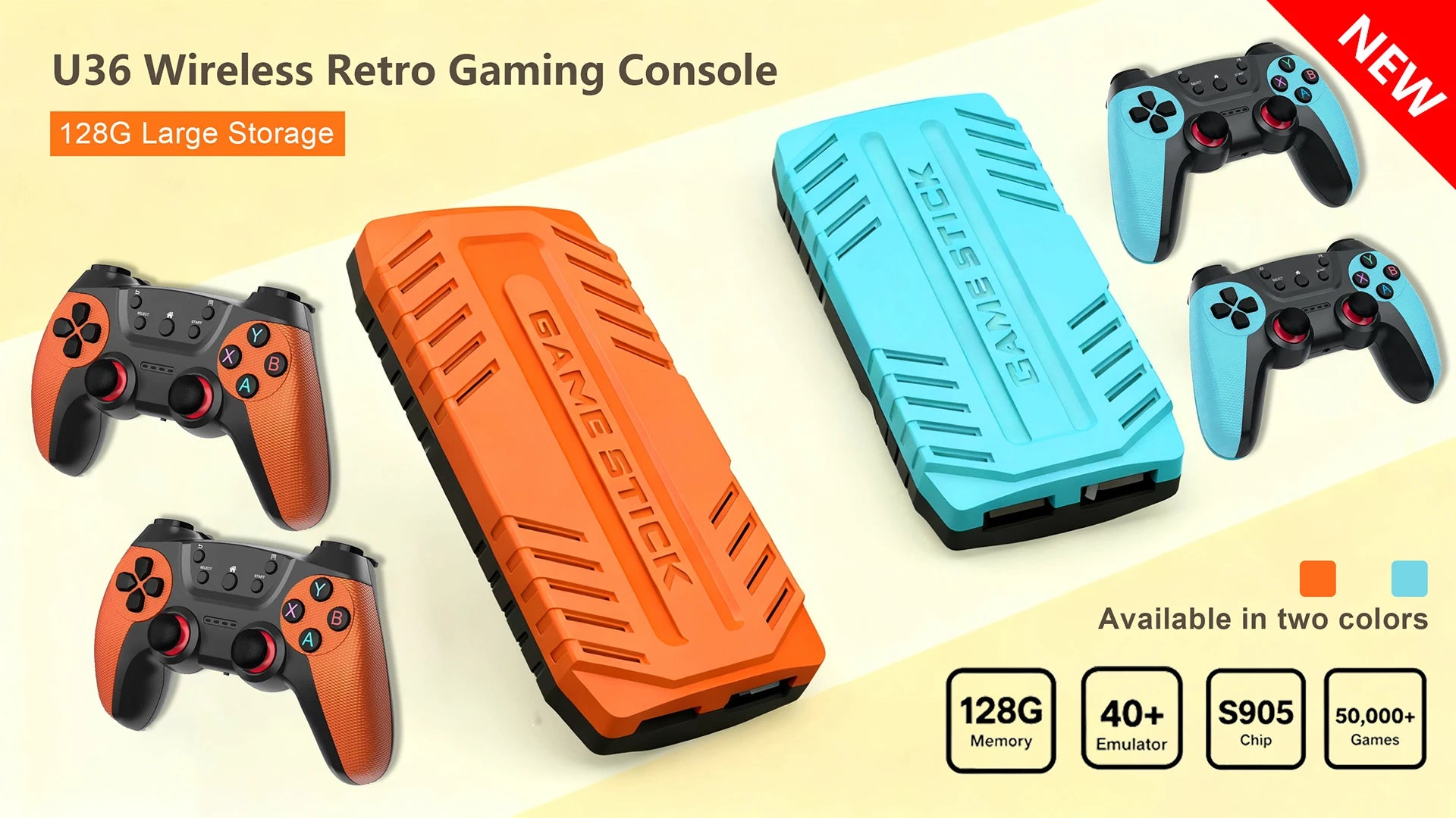 U36 Wireless Game Stick Retro Gaming Console S905 128G 50,000+ Games Support 40+ Classic Emulators For PS1/PSP 4K HDMI Kid Gifts