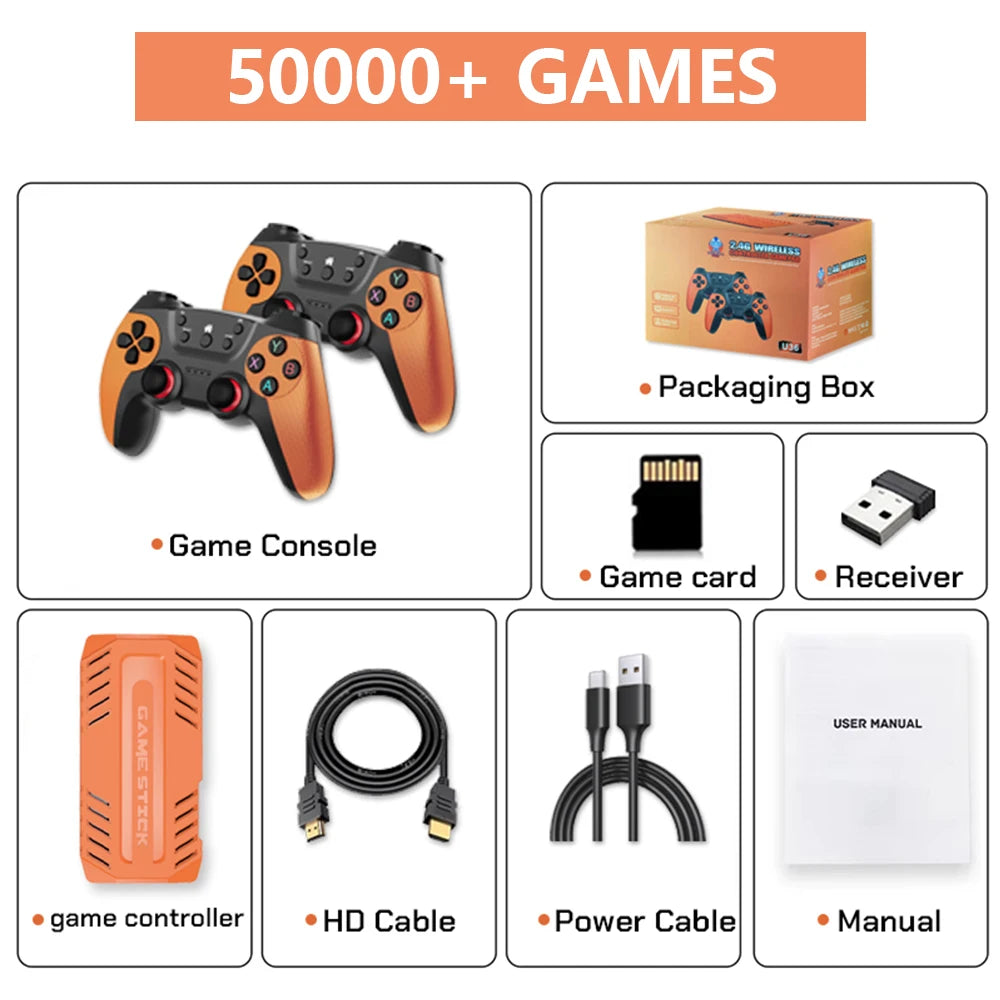 U36 Wireless Game Stick Retro Gaming Console S905 128G 50,000+ Games Support 40+ Classic Emulators For PS1/PSP 4K HDMI Kid Gifts