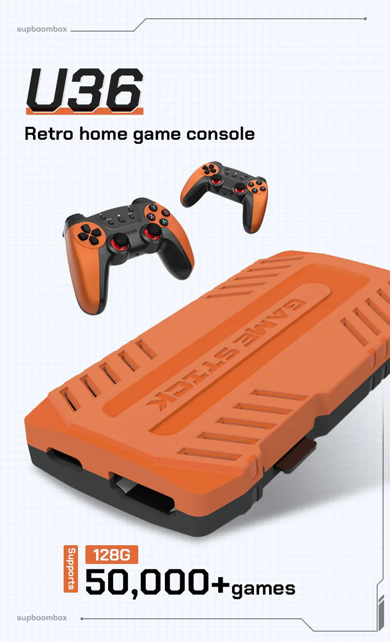 U36 Wireless Game Stick Retro Gaming Console S905 128G 50,000+ Games Support 40+ Classic Emulators For PS1/PSP 4K HDMI Kid Gifts